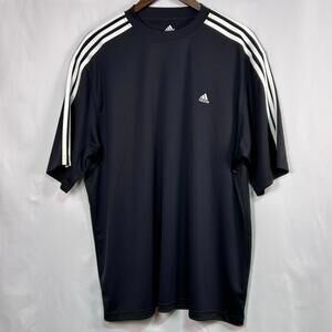 ADIDAS Shirt Men's 2XL Short Sleeve Climalite Black Three Stripes Moisture Wick